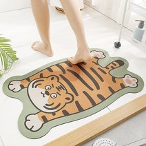 테크니컬 플리스 흡수 쿠션 화장실 입구 매트 욕실 화장실 카펫 미끄럼 방지 욕실 매트, 50*80cm, 방귀 타이거 옐로우