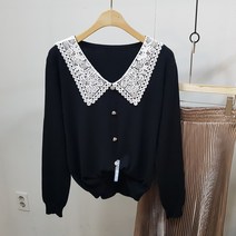 상상그이상 여성용 자수 레이스 카라 니트