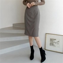 시크라인 잔잔체크 브라운 미디움 스커트