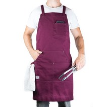 Hudson Durable Goods 주방 BBQ 그릴용 전문가 등급 셰프 앞치마 블랙, Burgundy