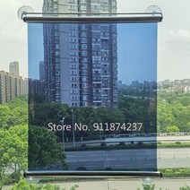 펀치 프리 단방향 거울 창 롤러 블라인드 투명 차양 UV 차단 반사 및 단열 가정용, Blue+40cm x 150cm