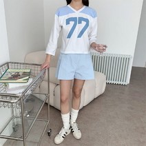 코지23 여자 영국 프레피룩 더블세븐 77 프린팅 긴팔티