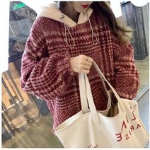 미수기네 여성 후트 체크 오버핏 티셔츠+허리밴딩 편안한 바지