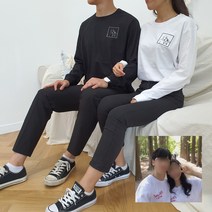 커스텀 드로잉자수 커플드로잉티셔츠 베이직 긴팔 남녀공용 주문제작