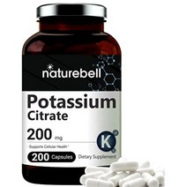 최대 강도 구연산 칼륨 캡슐 200mg 200개 필수 전해질 보충제 혈관 건강 및 근육 기능 지원
