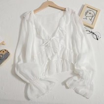 나팔소매 쉬폰 래쉬가드 여 여름 프릴 스트링 카디건 선녀 숄 나시 스커트 쇼트 코트