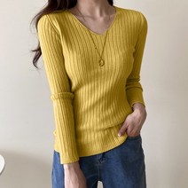 데일리앤 여성 여리핏 골지 브이넥 니트 티셔츠 루지