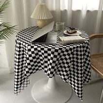 블랙 화이트 체커보드 벨벳 극세사 테이블보 식탁보, 150x100cm