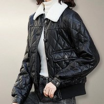 퀸이즈 펠렌 글래셔 다이아 퀼팅 레더 무스탕 자켓