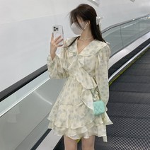 봄 여성 퍼프 소매 플라워 원피스 플레어 스커트WHC23020624