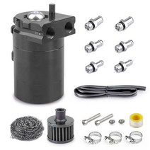 차량용 공기청정기 car baffled oil catch can tank kit with air filter hose 클리너 연료 저장소 auto vehicle 주전자, 검은색