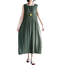 [12style] [니븐 노이치 스타일] 원피스 주름 민소매 예쁜 롱 레트로 여성 (M 그린)