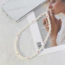 [츠나다 TSUNADA] 핸드폰 폰줄 핑거스트랩 줄 고리 핸드폰줄 고리형 진주 휴대폰줄, 선택03) 진주 하트