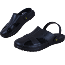 정전기 방지 슬리퍼 안전 신발 미끄럼 마사지 SPU 6 홀 두꺼운 밑창 남성 및 여성 여름 샌들, 02 Black Sandals_02 38