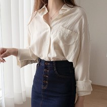 티데일리 아인스 린넨 루즈핏 셔츠 여성용 무지 심플 남방