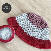 [패키지] 여름숭숭모자 만들기 (마크라메 1볼+동영상+도안), 그레이핑크+사라모사용코바늘6/0호