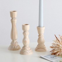 우드 촛대 캔들 홀더 S + M + L 세트, 아이보리