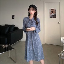 플라워 원피스 코디 넥 패턴 롱 복고 셔링 바캉스룩 고급 긴팔 슬리브 여리여리