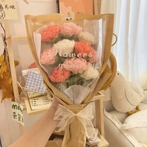 튤립 해바라기 리얼플라워 핸드메이드 다이 소재 가방 뜨개질 자작바늘 꽃다발 밸런타인데이 선물, 장미