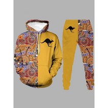 화려한 반반 페이즐리 패턴 후드 9부 트레이닝 복 세트 중국부자 염따룩 힙합 츄리닝 옐로