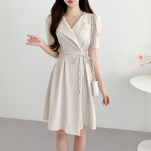 [레티고] 여성 포인트 카라 쉬폰 하객 원피스