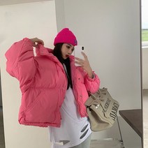 여성 겨울 루즈핏 색감예쁜 핫핑크 오버사이즈 숏패딩