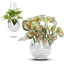 레트로 디스코 볼 화분 바구니 둥근 거울 냄비 꽃 벽 Hangin 꽃병 바탕 화면 장식 발코니, [01] 1pc silver