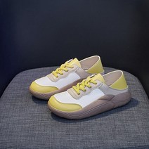 YAPOGI 여성 통굽 가죽신발 봄가을 스티커즈 단화 여자 운동화 슬립온 5cm 키높이