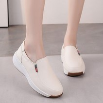 여성용 발편한 소가죽 키높이 수제 통굽 밴딩 슬립온