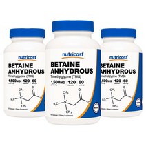 뉴트리코스트 베타인 앤하이드러스 1500mg 글루텐 프리 캡슐, 120개입, 3개