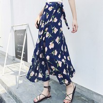 위위브렌 여성 하이웨이스트 잔꽃 A라인 롱스커트 치마