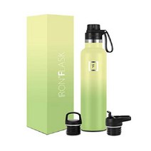 IRON FLASK 32온스 텀블러 스포츠 물병 절연 스테인리스 보온보냉(3가지뚜껑), 라임, 24온스