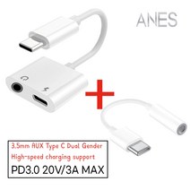 {콜라보제품}아네스 3.5mm 이어폰 AUX C타입 듀얼 젠더(고속충전지원 PD3.0)+3.5mm AUX 오디오 변환 젠더, 3.5mm듀얼젠더+오디오젠더