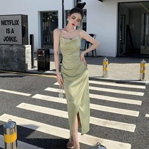 여성 슬립 롱 스커트 고급스러운 새틴 나시 원피스 Whr1118