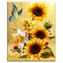 FASEN diy보석십자수 캔버스 형액자 세트 40cm x 50cm, AYW-79푸른나비해바라기3입니다