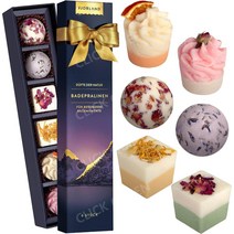 FJORLAND 6 유기농비건 선물 세트 고급스러운 선물 - 프리미엄 선물 포장에 혼합된 입욕제 플로럴 향 미세 플라스틱이 없는 고급 목욕 로션, 1