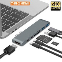 USB 멀티 포트 허브 3.1 Type C HDMI 어댑터 4K Thunderbolt 3 C MacBook Pro Air 2020 M1 칩용 3.0 TF SD 리더 슬롯 PD, 2T 7 in 1 그레이