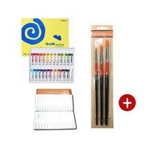 신한 샤미 수채화물감 24색(10ml)+미래30칸철파레트+우리아트 수채화붓3본조