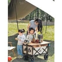 TuesBelle 접이식 롱핸들 상판가능 아웃도어 캠핑 웨건, 베이지[기본모델]