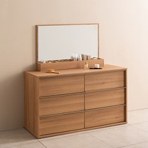 시에론 3단 와이드 서랍장 수납거울세트, 내추럴