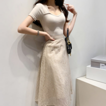 디작소 여성 여름 온디스 하트넥 골지 반팔 티셔츠