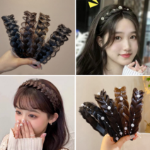 에스썸 벼머리 땋은 진주 헤어밴드 꽈배기 가발 머리띠