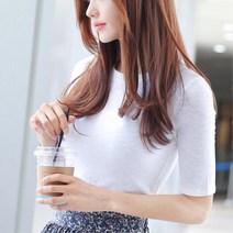 여성 슬림 반팔티 무지 이너 쭉티 라운드티 여자티셔츠 직장인 캐쥬얼 코디 반소매