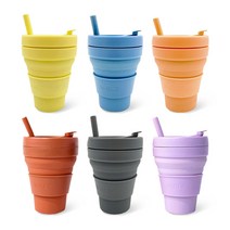 빨대 접이식 실리콘 컬러 텀블러 475ml, 브라운