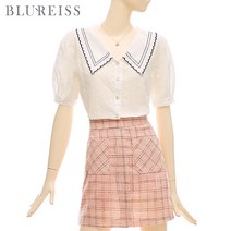 [블루레이스] 배색카라펀칭진주블라우스_B2M1BL5151