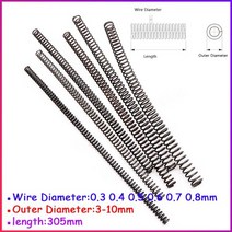 압축스프링 스프링팜 압축용수철 용수철 3pcs 65 망간강 압축 스프링 0.3 0.4 0.5 0.6 0.7 0.8mm 와이어 직경 y 유형 긴 스프링 3-10mm 외경 길이, 0.5x4x305mm, 65Manganese Steel