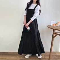 봄 레이어드 뷔스띠에 A라인 끈 나시 민소매 캉캉 플레어 빅사이즈 롱 원피스