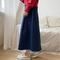 마롱패션 스커트 데님 롱 미디 밴드