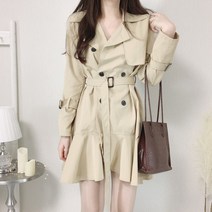 아르벨르 / 벨트 더블버튼 카라 바바리 트렌치 코트 원피스