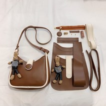 PoeLynt 가죽 가방만들기 DIY 가죽공예 키트 크로스백 퀼트 가방 손바느질 패키지 집콕 취미 생활 선물, 블랙2